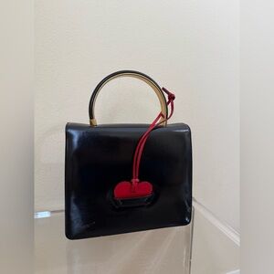 Moschino Redwall Heart Bag Black Patent Leather